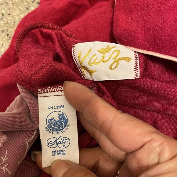 Vintage 90s Katz USA Sz M/XL Nightgown Flannel Robe Off Red Zip Up Embroidered - Picture 5 of 10